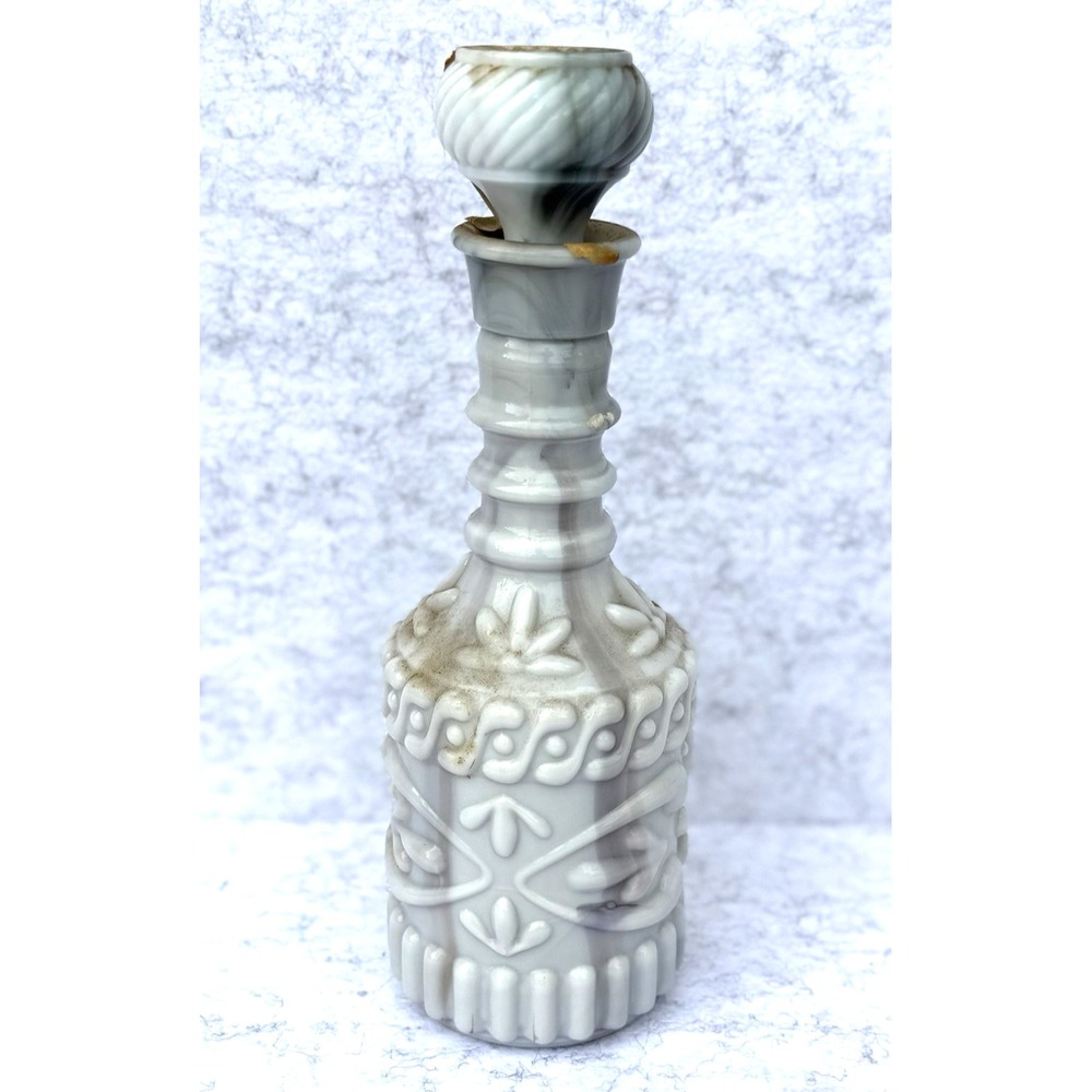 Vtg Jim Beam White Gray Slag Decanter Liquor Bottle Milk Glass Marbled w Stopper